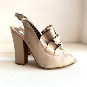 Moschino Grey Satin Ruffle Detail Slingback Heels 36